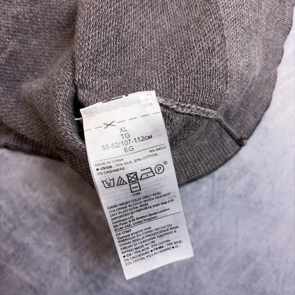 Banana Republic Luxury Blend Silk Cotton Cashmere V-Neck Sweater Gray Mens XL